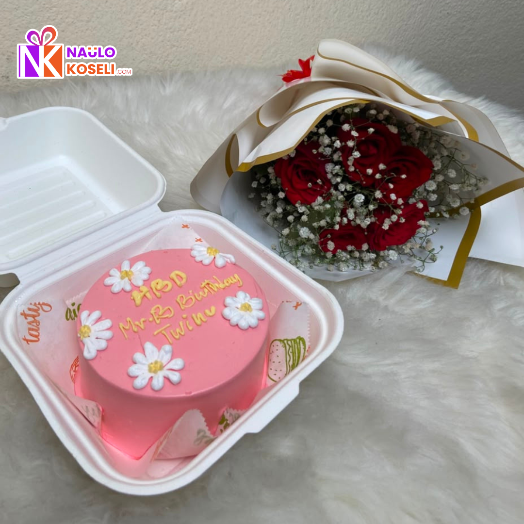 5 Rose Bouquet & Cake Combo