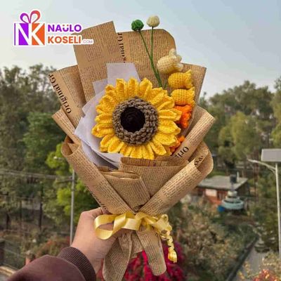 Sunflower Crochet Bouquet with Lily of Valley